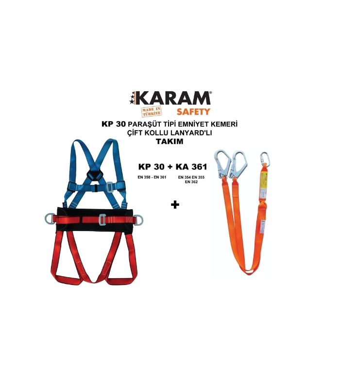 KP 30+KA 361 PARAŞÜT TİPİ KEMER ÇİFT LANYARDLI