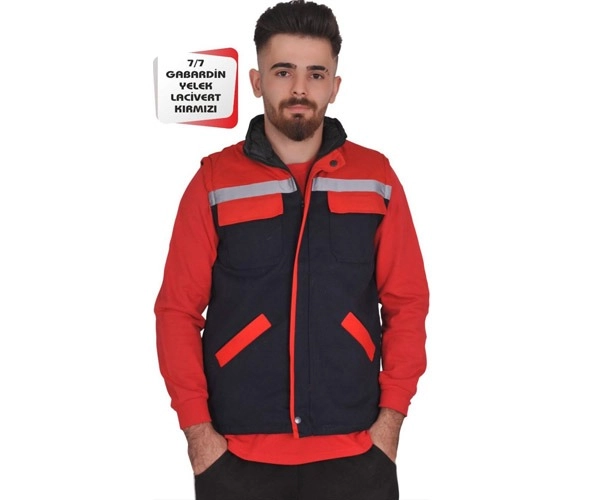 7/7 Gabardin Yelek Lacivert Kırmızı