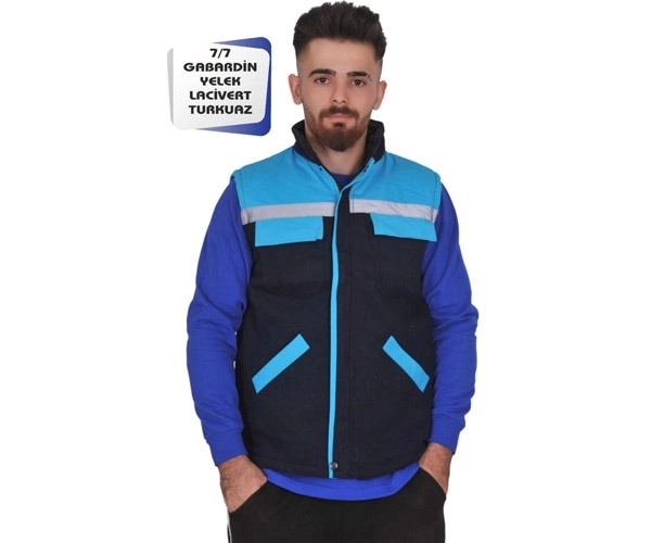 7/7 Gabardin Yelek Lacivert Turkuaz