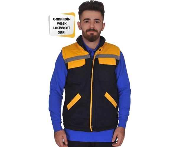 Gabardin Yelek Lacivert Sarı