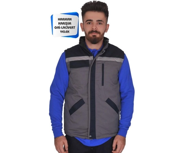 Harman Karışımı Gri Lacivert Yelek