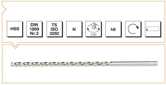HSS DIN 1869 -2 Silindirik Saplı Çok Uzun Matkap Ucu N Tipi