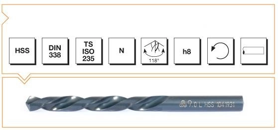 HSS DIN 338 Silindirik Saplı Kısa SOL Matkap Ucu - TAŞLANMIŞ
