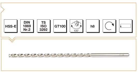 HSS-E DIN 1869 -2 Silindirik Saplı Çok Uzun Matkap Ucu - GT 100 Tipi