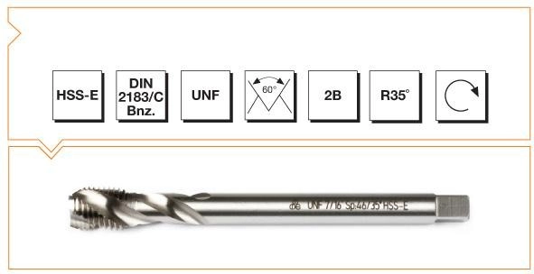 HSS - E DIN 2183/C USA İnce Vidalı Helis Kanallı Makina Kılavuzu - UNF