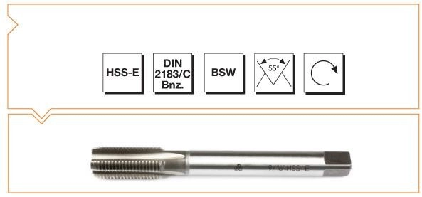 HSS - E DIN 2183/C Whitworth Vidalı Düz Kanallı Makina Kılavuzu