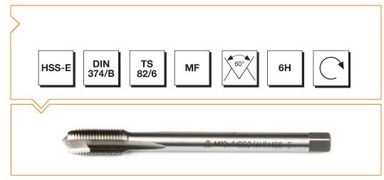 HSS - E DIN 374/B Metrik İnce Vidalı Eğik Ağız Bilemeli Makina Kılavuzu