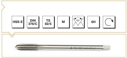 HSS - E DIN 376/C Metrik Normal Vidalı Düz Kanallı Makina Kılavuzu