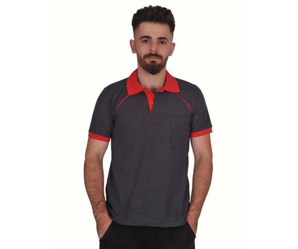 İş Güvenliği Tişört Koyu Gri Kırmızı